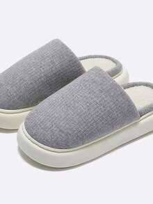 نساء موحد اللون قماش التنقل المنزلي لاتكس حراري أحذية منزلية ، سميكة مانعة للانزلاق دافئة مريحة للاستخدام الداخلي في فصلي الخريف والشتاء - رمادي - مشاهدة 6