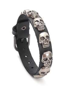 1pc Punk Skull Vintage Leather Bracelet, Casual Daily Wear For Men