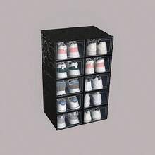 15pcs Thick Shoe Boxes With Flip Lids, Foldable Shoe Storage Containers, Drawer Style Transparent Shoe Racks, Plastic Shoe Organizers For Seasonal Storage, Space Saving Shoe Boxes - Black - View 9