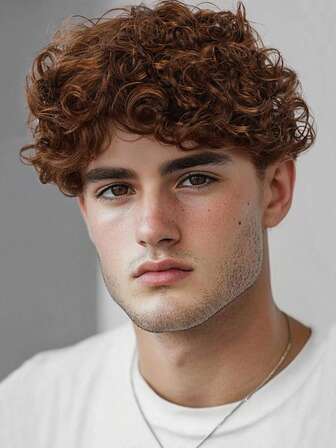 8 Inch Short Curly Wig Men's Brown With Bangs Synthetic Wig Fluffy, Layered, Fashionable, Heat-Resistant, Breathable Synthetic Fiber Wig, Suitable For Parties, Daily Gatherings And Other Occasions