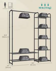 Clothes Rack, Open Wardrobe, 29 X 112 X 158.4 Cm, Clothes Rail, Coat Rack With Shelves, Metal, Freestanding, Ink Black - Black - View 4