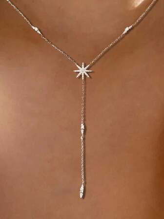 1 pieza Collar de cuentas de arroz de plata esterlina S925 con circonita, cadena de clavícula con borla romboidal para mujer, adecuado para usar con suéteres, fiestas y eventos, collar de uso diario como regalo