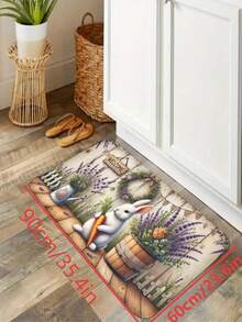1 peça de tapete de boas-vindas com estampa de coelho da Páscoa e flores - Decoração de Natal - Decoração diária, Lavável à máquina, Durável, Resistente a manchas, Secagem rápida, Adequado para capacho interno/externo