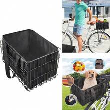 CuteHairy Folding Metal Bicycle Basket Rear Bike Rack Basket W/ Removable Liner Bag - Black - View 1