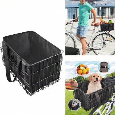 CuteHairy Folding Metal Bicycle Basket Rear Bike Rack Basket W/ Removable Liner Bag