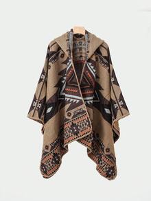 1 件几何提花休闲简约斗篷披肩，日常穿着 - 彩色 - 查看 2