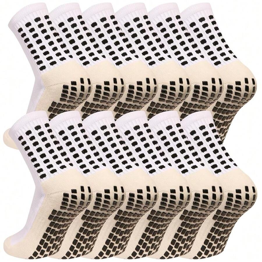 Men's Grip Soccer Socks Anti Slip Athletic Socks Non Slip Football Basketball Socks With Grip Pads2/4/6{"Size_name":"OneSize","Color_name":"6white"} - 6白色 - 查看 1