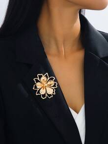 1 件小众设计高端压花多层花朵胸针，适合女性日常和派对佩戴 - 金黃色 - 查看 11