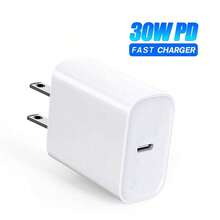 30W 快充墙式适配器 + 100cm 高效数据传输快充线，兼容 14 Pro Max/14 Pro/14 Plus/14/13/12/11/XR/Xs Max/8/7 Plus 系列充电器，高输出功率 - 美規A型插(110-127V) - 查看 10