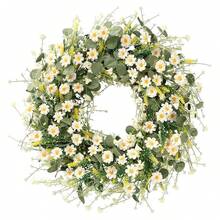 Sggvecsy White Daisy Wreath 24 Inch With Fake Silk Floral Green Eucalyptus Leaves And Lavender For Spring Summer Front Door Window Wall Wedding Farmhouse Festival Dr - Nhiều màu 94 - Xem 1