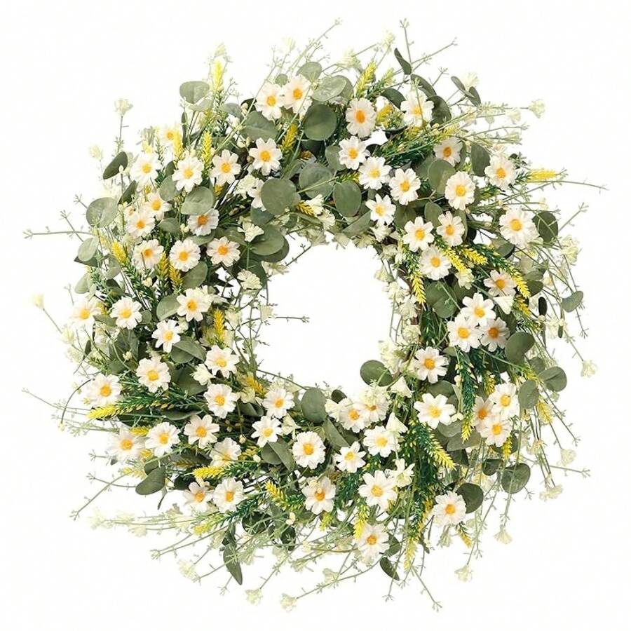 Sggvecsy White Daisy Wreath 24 Inch With Fake Silk Floral Green Eucalyptus Leaves And Lavender For Spring Summer Front Door Window Wall Wedding Farmhouse Festival Dr - Nhiều màu 94 - Xem 1