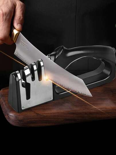 Afilador de cuchillos multifuncional de 4 segmentos, portátil con base antideslizante, un accesorio esencial para el hogar para afilar cuchillos