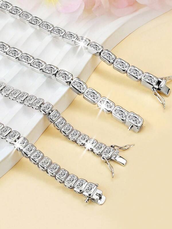 1 szt. Modna i elegancka, casualowa, klasyczna bransoletka tenisowa z błyszczącymi cyrkoniami sześciennymi, materiał miedziany, odpowiednia na imprezę i codzienny strój dla kobiet, niedrogi prezent biżuteryjny