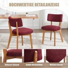 Set Of 2 Mid-Century Modern Dining Chairs, Solid Wood Legs, Fabric Upholstered Seat For Kitchen, Dining Room Or Office - Red - View 3
