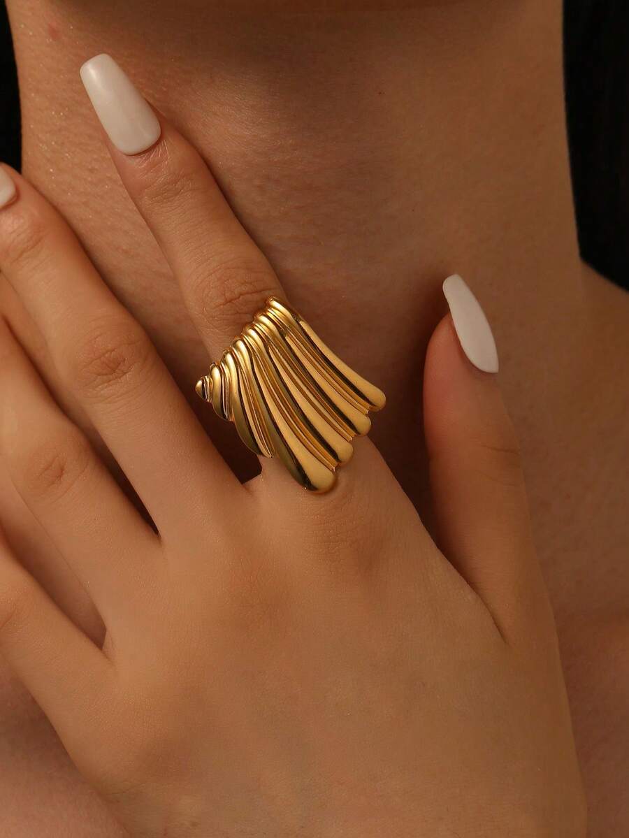 1pc Punk Style Exaggerated Geometric Curved Surface Stainless Steel Rings Opening Ring Suitable For Women's Daily Wear Gifts For Women, Stainless Steel Jewelry Christmas Gifts