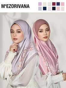Lenço Hijab elegante em poliéster com estampa floral e de trevo (1 peça), moderno para uso diário e para orações, ideal para o outono/inverno. - Estampa de perfuração a quente da moda - Ver 4