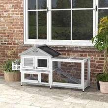 PawHut 65" Wooden Rabbit Hutch, Pet Playpen With Openable Roof, Bunny House Enclosure With Storage Box, Slide-Out Tray, Ramp, For Rabbits And Small Animals, Grey - Grey - View 1