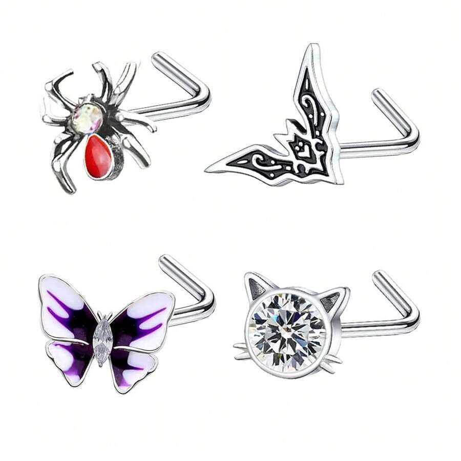 20G Nose Ring Studs 316L Butterfly And Spider Nose Ring Studs CZ Heart Flower Nose Stud Surgical Steel Piercing Jewelry…{"Color_name":"Style-A"} - phong cách-A - Xem 1