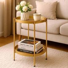 Round Side Table With 2-Tier Storage Modern Metal End Table With Removable Tray Small Coffee Table For Living Room Bedroom Balcony Patio - Gold - View 5