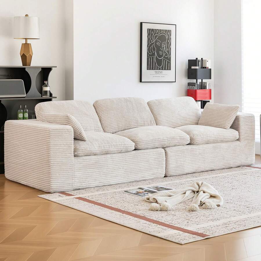 YODOLLA 110" Oversized Sofa For Living Room, Cloud Boneless Couch With Fluffy Seat Cushions, 3 Seater Upholstered Floor Sofa, No Assembly Required - 米色 - 查看 1