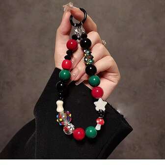 Personalized Creative Christmas Beaded Wrist Strap, Phone Case, Car Key Chain, Bag Pendant, For Women