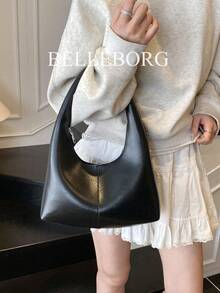 Casual Minimalist Large Capacity Lightweight Versatile Women Underarm Shoulder Bag - Black - View 7