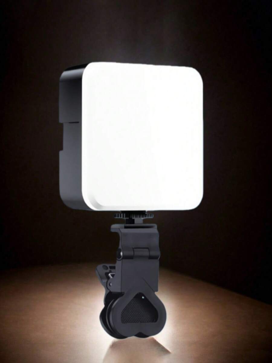 1个便携式迷你夹式自拍环形灯，手机和电脑补光灯 - 黑色 - 查看 1