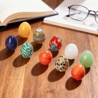 10 piezas Juego de huevos de Pascua de colores múltiples con efecto reflectante, huevos de cristal pulidos a mano para decoración de Pascua, sanación energética, trabajo de chakras, regalos para celebración de Pascua y entusiastas de la sanación con cristales