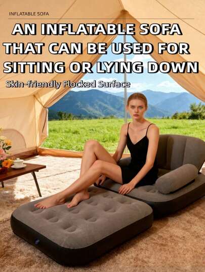 1pc 2-In-1 Inflatable Sofa, Inflatable Camping Chair, Inflatable Slouchy Sofa, Inflatable Chair, Foldable Portable Inflatable Chair, Suitable For Living Room, Bedroom, Reading Room, Bedroom, Balcony, Outdoor Camping, Easy To Store And Carry, Leisure & Entertainment, Dorm, Can Be Used As Mattress