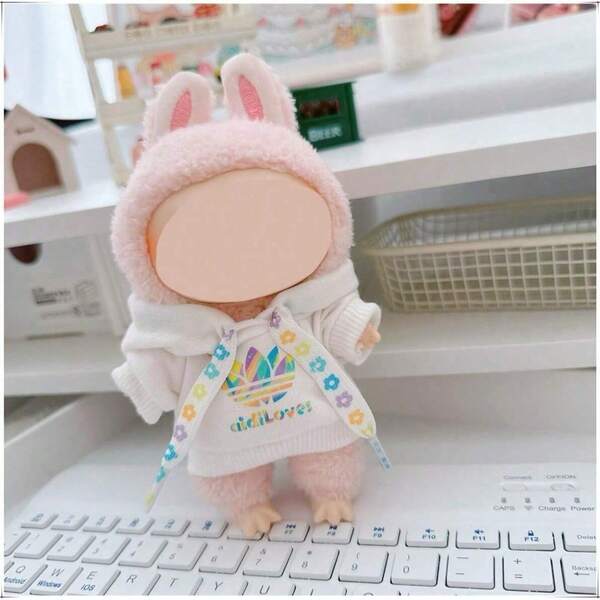 17cm Kabubu Hoodie 1st/2nd/3rd Generation Labobo Doll Clothes, 17cm LBB Doll Clothes, 10cm Plush Doll, Hooded Sweatshirt In White, Black, Blue For Labubu