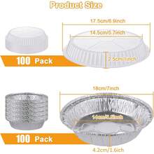 (50/100 Pack) 7-Inch Round Foil Pans With Plastic Dome Lids L Heavy Duty L Disposable Aluminum Tin For Roasting, Baking, Or Cooking - Silver - View 7