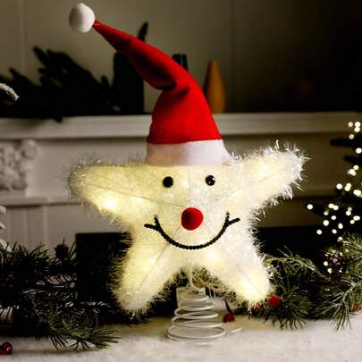 Étoile de sapin de Noël avec bonhomme de neige et lumières blanches chaudes, étoile de sapin de Noël pour la décoration saisonnière de Noël. Nécessite des piles pour une utilisation intérieure et extérieure. Décorations de Noël pour la maison, cadeaux de Noël, décoration de Noël