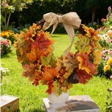 1个，45厘米人造枫叶花环，秋季色彩藤蔓花环，感恩节墙饰，材质：PVC - 适用于庭院派对、户外花园装饰 - 彩色 - 查看 5