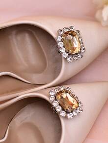 1 Pair (2pcs) Luxury Coffee Color Women's Rhinestone Shoe Clips, Removable Shoe Flower Decor For High Heels, Flats, Wedding, Party, Formal Occasions