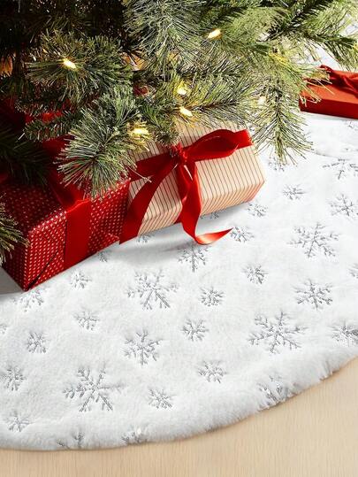 1pc Christmas Tree Skirt, White & Silver Round Fabric Tree Mat Decoration Best Gifts Birthday Home Decor Christmas Decorations Room Decor Winter Christmas Decorations Home Christmas Gifts Christmas Decor