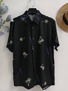 Men's Hawaiian Floral Beach Shirt, Summer Style, Short Sleeve, Button-Down, 100% Viscose Fabric (Shrinks A Little). - Black - View 1