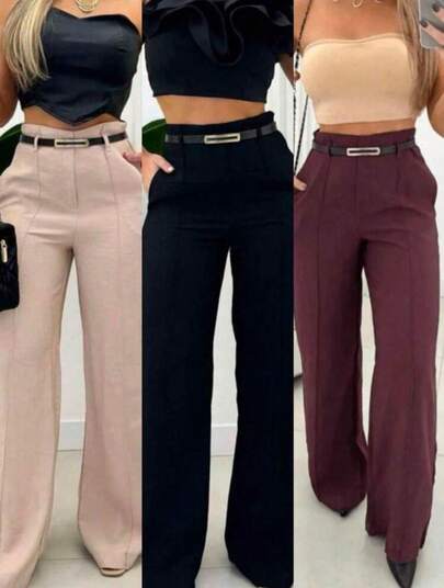 Kit 3 Calça Feminina Alfaiataria Com Cinto Tendencia 2026