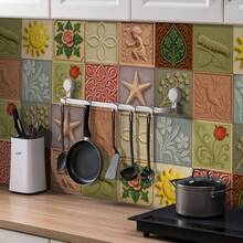 24 Floral Tile Stickers, 4x4 Inches, European Style, Peel And Stick, Waterproof PVC Tile Stickers, Farmhouse Style Kitchen And Bathroom Backsplash Decoration - Nhiều màu - Xem 3