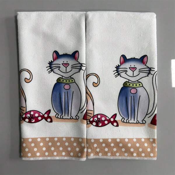 1/2 pièces Serviette de cuisine à thème animal, Chiffon à vaisselle avec design chien et chat