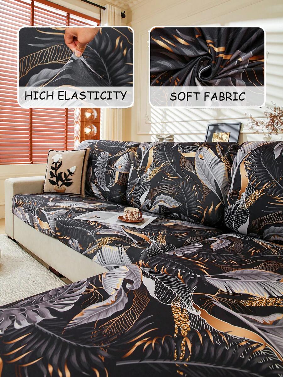 1 vỏ gối sofa in hình lá cây, vỏ gối sofa in hình lá cây nhiệt đới hiện đại, thích hợp cho gia đình.