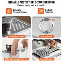 Cafetera espresso con molinillo, cafetera espresso semiautomática de 15 bares con varilla de vapor espumador de leche, tanque de agua extraíble y manómetro para capuchino, latte, machiato, sistema de control PID - Plateado - Ver 6