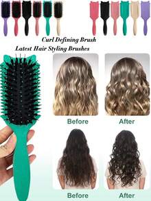 Curl Defining Brush, Hair Detangling Brush – Curly Hair Styling Comb Kit With Wave Tooth Design & Scalp Massage Function, Ideal For Natural Afro Hair, Wet & Dry Use, Anti-Frizz, Styling, Detangle & Volume Boosting,Hair Brush,Slick Back Brush,Styling Brush,Curly Hair Brush,Edge Brush,Hair Comb,Brush Hair,Hair Brush Set,Comb Hair,Comb For Curls,Detangling Brush,Hair Brush For Women,Hair,Travel,Hair Products,Hair Tools,Hair Stuff,Barber,Barber Accessories,Barbershop,Hairdressing Equipment - Multicolor - View 2
