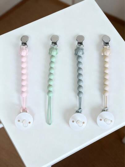 1pc Heavier Weight (Color Selectable) Infant Pacifier Clip, Not Suitable For Newborns Under 9 Months, No Pacifier/Teether Included, Silicone Bead Pacifier Clip, All-In-One Silicone Hanging Strap, Anti-Drop Hanging Strap For Fruits & Veggies, Teething Rod Teether Pacifier Clip