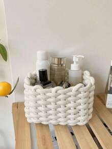 1/Pc Small Capacity Handmade Woven Cosmetic Storage Box For Brushes, Skincare & Makeup Products, Lipsticks, Eyeshadows, Desk Organizer, Showcase & Vanity Organizer,For Holiday Beach, Bathroom Collection, Bedroom Collection