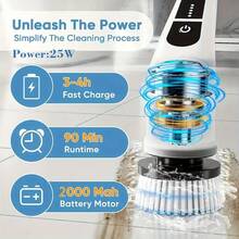 7 In 1 Electric Cleaning Brush, Electric Rotating Floor Brush, Cordless Electric Rotating Brush With 7 Replaceable Brush Heads And Adjustable Telescopic Handle For Floors, Bathrooms, Bathtubs And Tiles - White - View 4