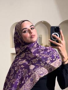 1 件女士羊绒围巾复古提花佩斯利波西米亚风格长流苏仿羊绒披肩，适合日常穿着、旅行、秋冬季新年礼物 - 紫色 - 查看 2