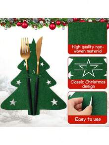 12pcs/24pcs Felt Christmas Tree Cutlery,Christmas Tree Cutlery Fork Pouch Cutlery Decorations Felt Fabric Christmas Party Table Decorations, Christmas Cutlery Storage Bag,Santa Hat Silverware Holder,Christmas Knife And Fork Cover,Christmas Tableware Holder