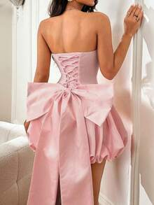 WOWDARK 女士冬季连衣裙，粉色优雅可拆卸蝴蝶结无肩带派对连衣裙，适合情人节、约会、聚会、派对、旅行、度假、海滩等场合。