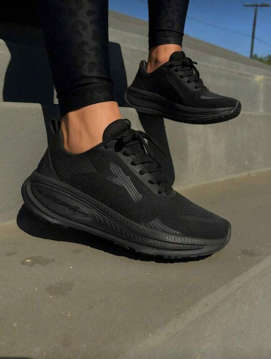 Women's Athletic Sneakers For The Gym, Fashionable Casual Style, Nylon, Ideal For Everyday Wear, School, Or College. - 黑色變焦 - 查看 1