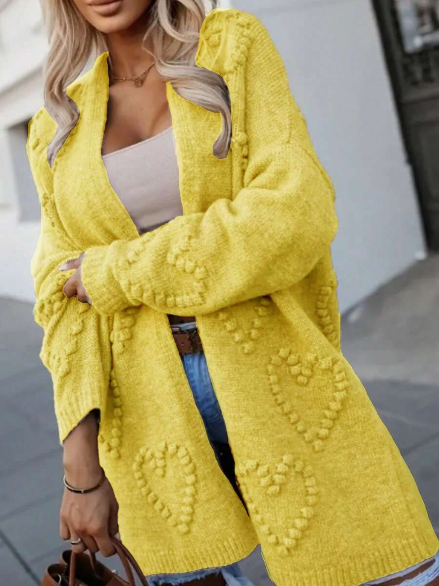 Plus Size Women Classic Solid Color Cardigan, Elegant Mature Versatile Loose Fit Open Front Long Sleeve Sweater, Autumn/Winter - 黃色 - 查看 1